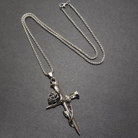 Crucifix Cross Necklace Rose Thorns Nails Catholic Christian Valentines Gift NEW - Picture 4 of 6